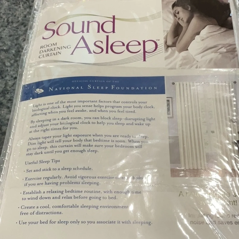 2 curtain panels. back tab. Room darkening. Nat Sleep Foundation, 52”x63”
